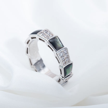 [⭐Shinejoy]SERPENTI RING SILVER DIAMOND BLACK MOP 4MM