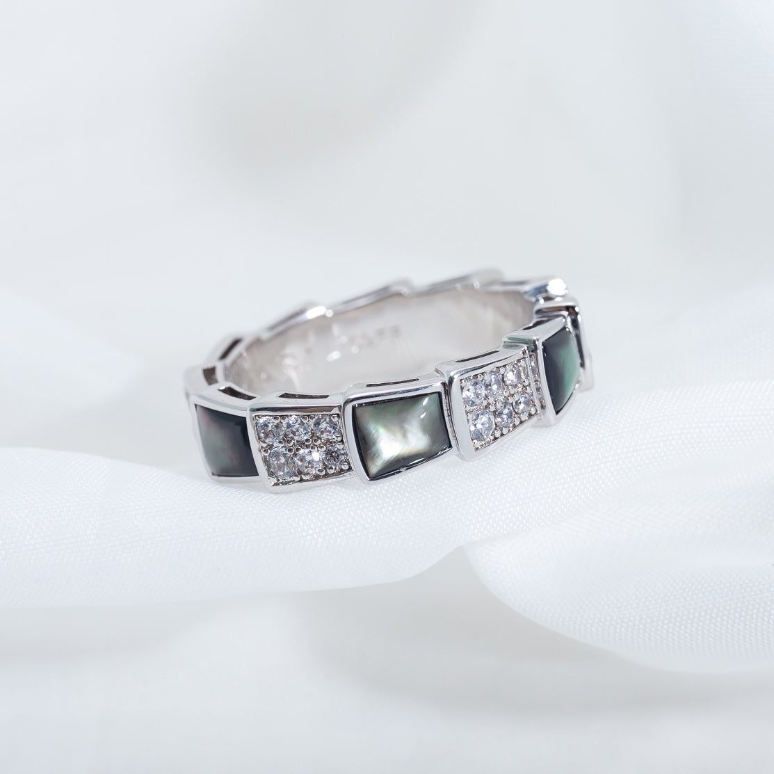[⭐Shinejoy]SERPENTI RING SILVER DIAMOND BLACK MOP 4MM