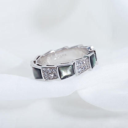 [⭐Shinejoy]SERPENTI RING SILVER DIAMOND BLACK MOP 4MM