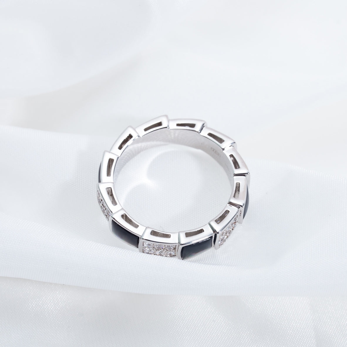 [⭐Shinejoy]SERPENTI RING SILVER DIAMOND BLACK MOP 4MM