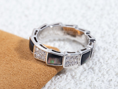 [⭐Shinejoy]SERPENTI RING SILVER DIAMOND BLACK MOP 4MM