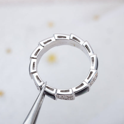 [⭐Shinejoy]SERPENTI RING SILVER DIAMOND BLACK MOP 4MM
