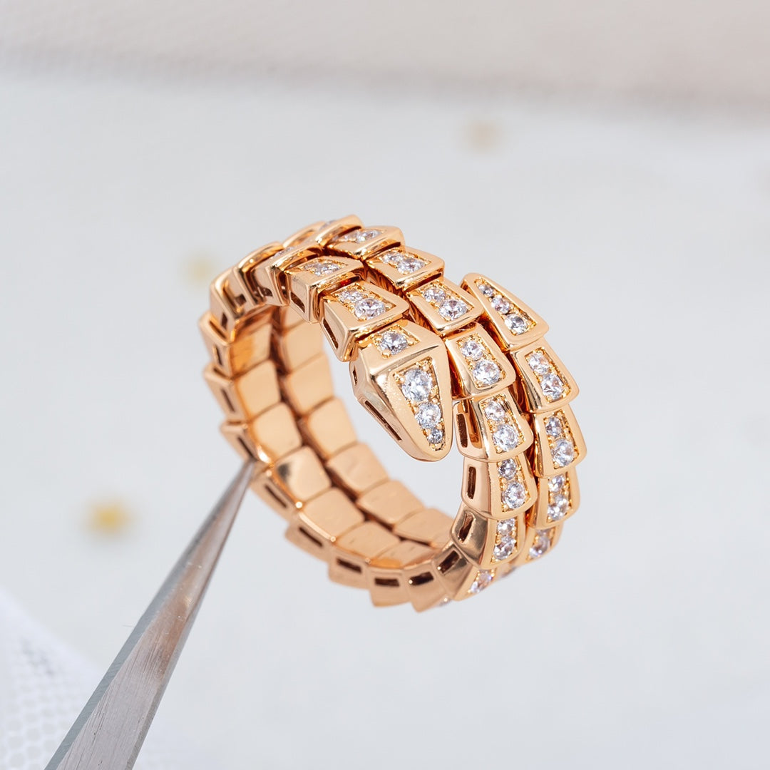 [⭐Shinejoy]SERPENTI RING PINK GOLD DIAMOND DOUBLE ROW