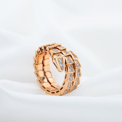 [⭐Shinejoy]SERPENTI RING PINK GOLD DIAMOND DOUBLE ROW