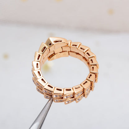 [⭐Shinejoy]SERPENTI RING PINK GOLD DIAMOND DOUBLE ROW