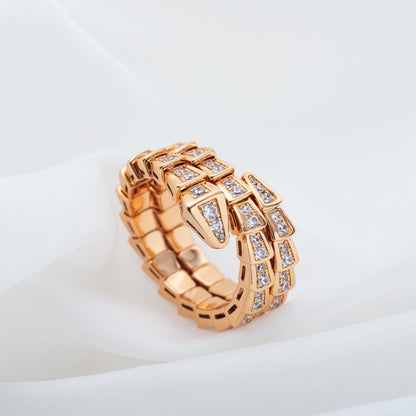 [⭐Shinejoy]SERPENTI RING PINK GOLD DIAMOND DOUBLE ROW