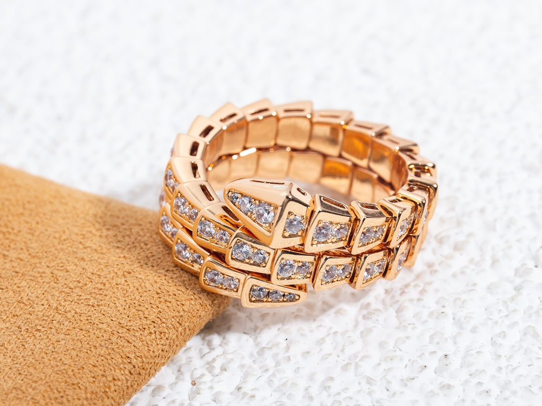 [⭐Shinejoy]SERPENTI RING PINK GOLD DIAMOND DOUBLE ROW
