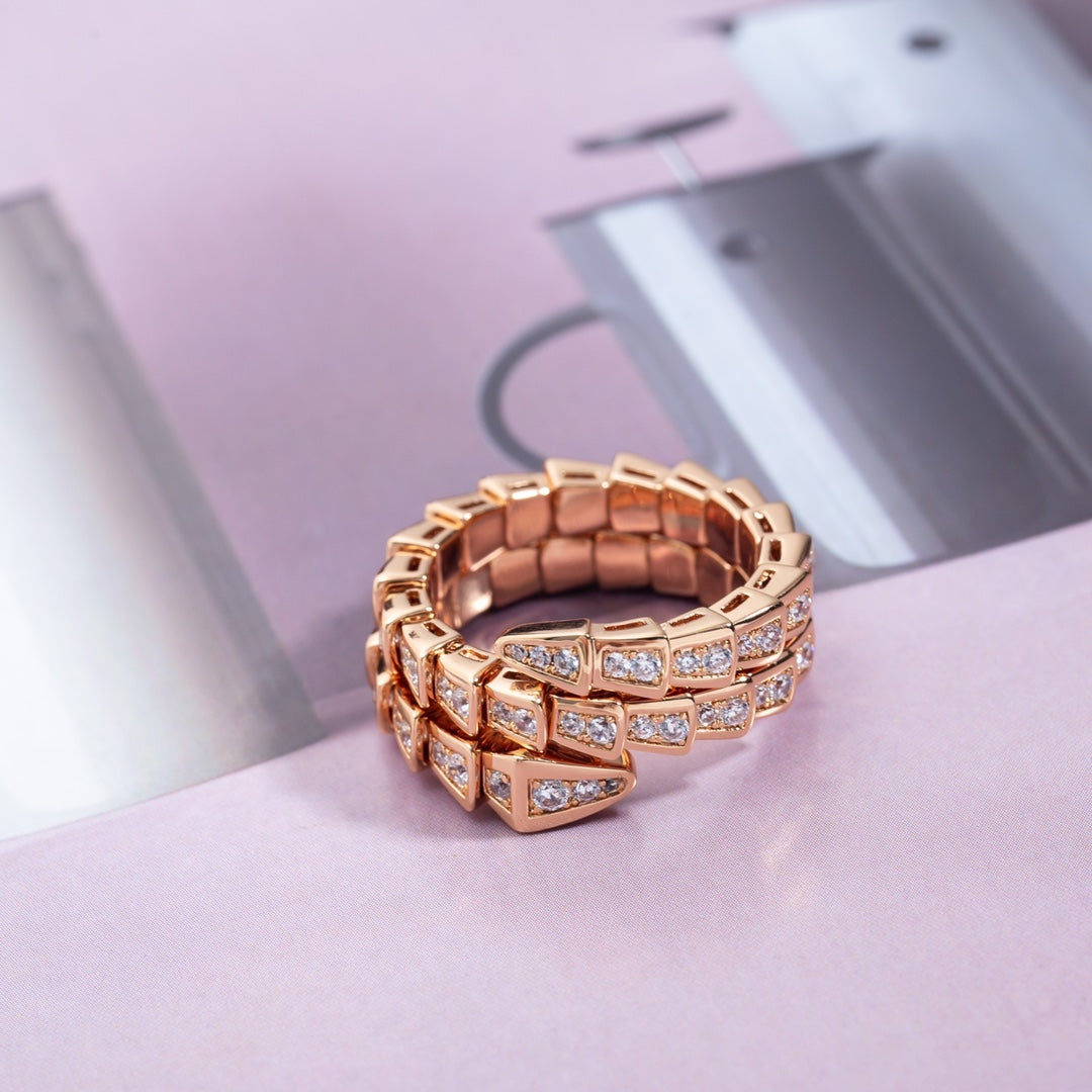 [⭐Shinejoy]SERPENTI RING PINK GOLD DIAMOND DOUBLE ROW