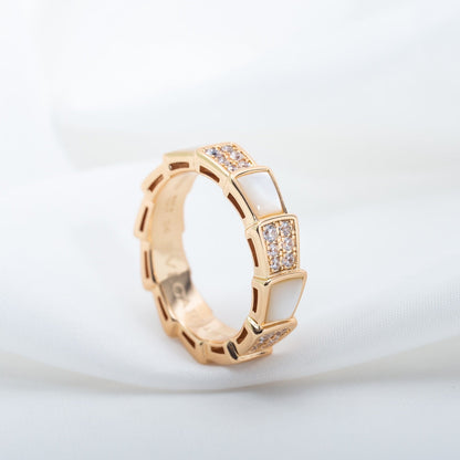 [⭐Shinejoy]SERPENTI RING PINK GOLD MOP DIAMOND PAVED 4MM