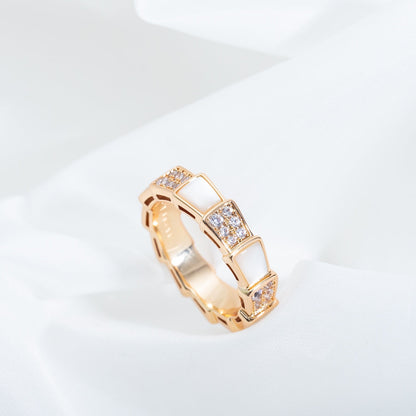 [⭐Shinejoy]SERPENTI RING PINK GOLD MOP DIAMOND PAVED 4MM