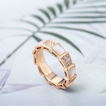 [⭐Shinejoy]SERPENTI RING PINK GOLD MOP DIAMOND PAVED 4MM
