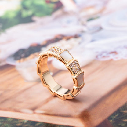 [⭐Shinejoy]SERPENTI RING PINK GOLD MOP DIAMOND PAVED 4MM