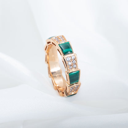 [⭐Shinejoy]SERPENTI RING PINK GOLD MALACHITE DIAMOND PAVED 4MM