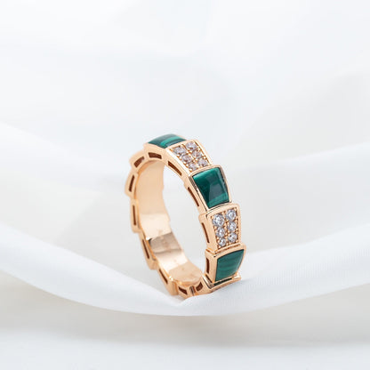 [⭐Shinejoy]SERPENTI RING PINK GOLD MALACHITE DIAMOND PAVED 4MM