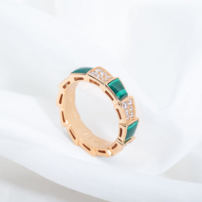 [⭐Shinejoy]SERPENTI RING PINK GOLD MALACHITE DIAMOND PAVED 4MM