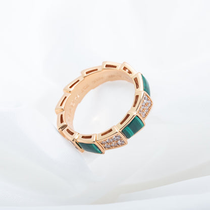 [⭐Shinejoy]SERPENTI RING PINK GOLD MALACHITE DIAMOND PAVED 4MM