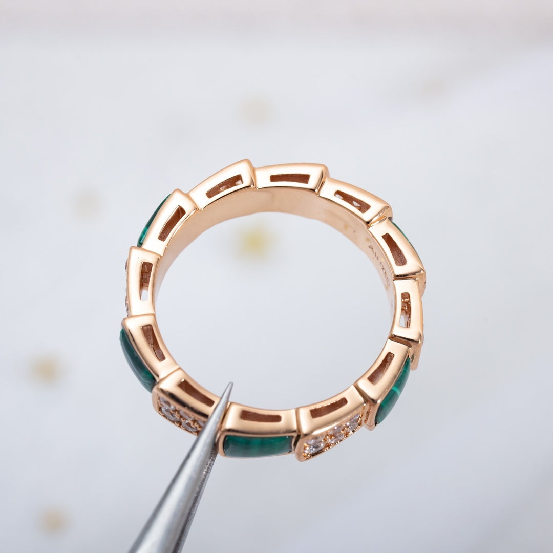 [⭐Shinejoy]SERPENTI RING PINK GOLD MALACHITE DIAMOND PAVED 4MM