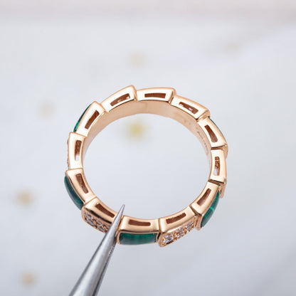 [⭐Shinejoy]SERPENTI RING PINK GOLD MALACHITE DIAMOND PAVED 4MM