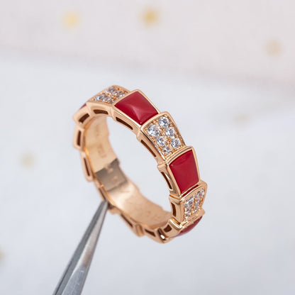 [⭐Shinejoy]SERPENTI RING PINK GOLD CARNELIAN DIAMOND PAVED 4MM