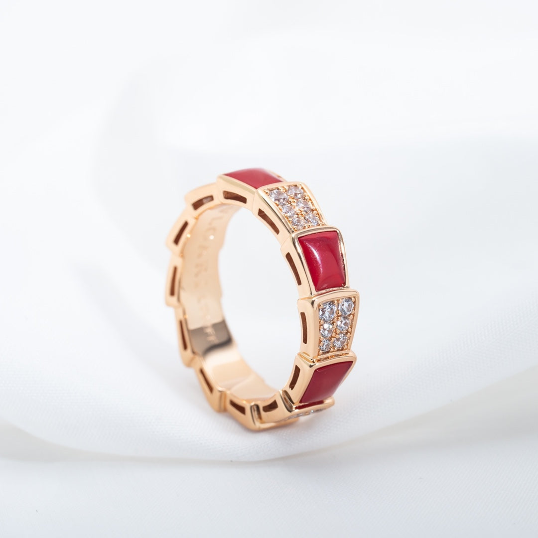 [⭐Shinejoy]SERPENTI RING PINK GOLD CARNELIAN DIAMOND PAVED 4MM