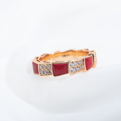 [⭐Shinejoy]SERPENTI RING PINK GOLD CARNELIAN DIAMOND PAVED 4MM