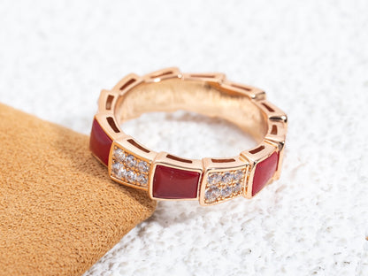 [⭐Shinejoy]SERPENTI RING PINK GOLD CARNELIAN DIAMOND PAVED 4MM