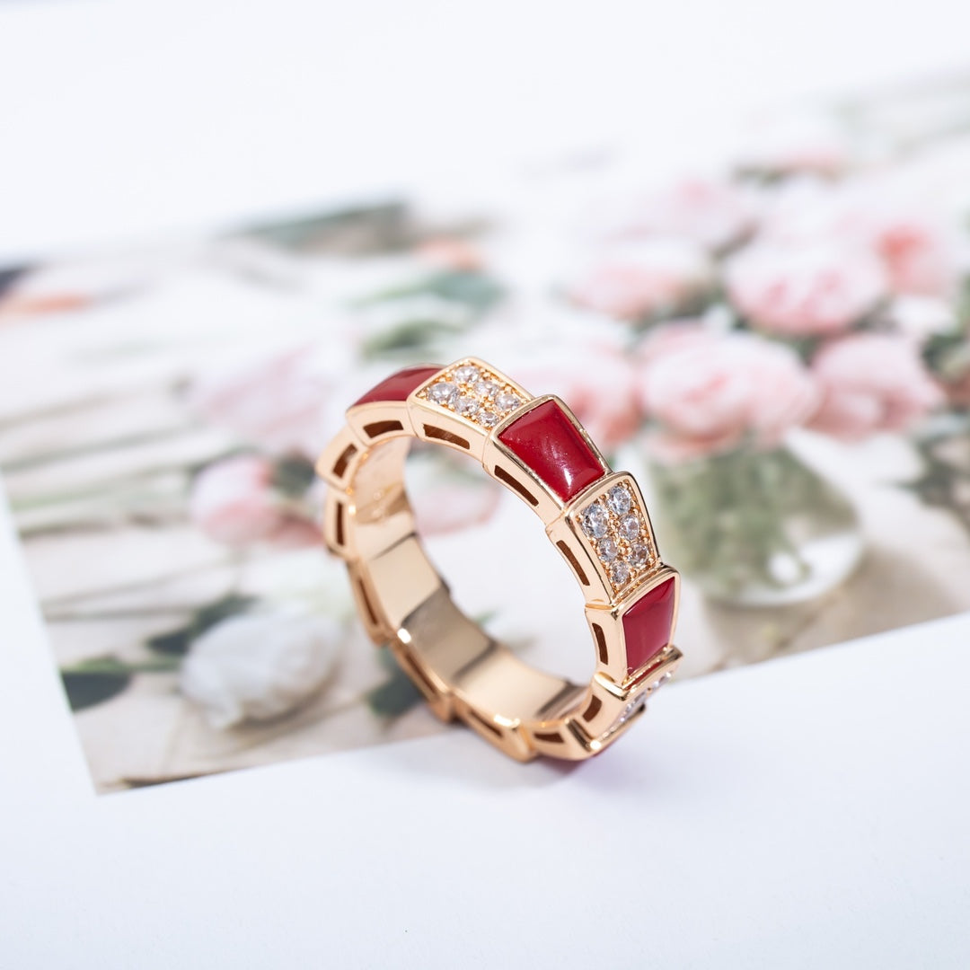 [⭐Shinejoy]SERPENTI RING PINK GOLD CARNELIAN DIAMOND PAVED 4MM