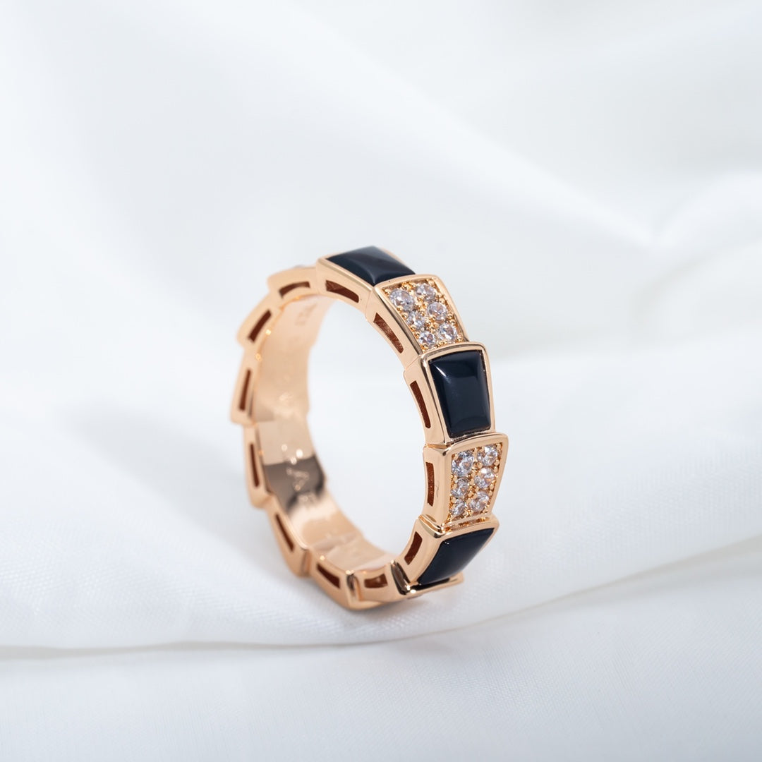 [⭐Shinejoy]SERPENTI RING PINK GOLD BLACK MOP DIAMOND PAVED 4MM