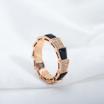 [⭐Shinejoy]SERPENTI RING PINK GOLD BLACK MOP DIAMOND PAVED 4MM