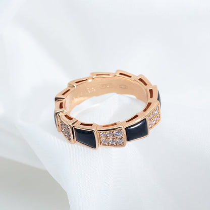 [⭐Shinejoy]SERPENTI RING PINK GOLD BLACK MOP DIAMOND PAVED 4MM