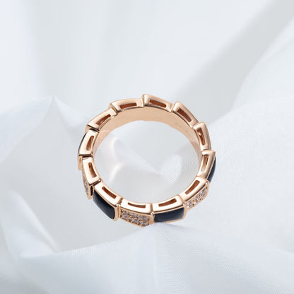 [⭐Shinejoy]SERPENTI RING PINK GOLD BLACK MOP DIAMOND PAVED 4MM