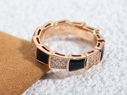[⭐Shinejoy]SERPENTI RING PINK GOLD BLACK MOP DIAMOND PAVED 4MM