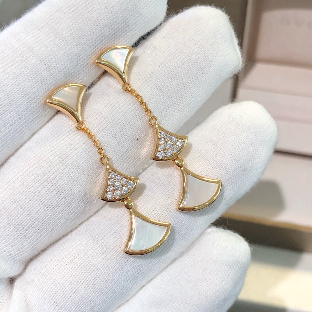 [⭐Shinejoy]DREAM EARRINGS 3 MOTIFS DIAMOND MOP PINK GOLD