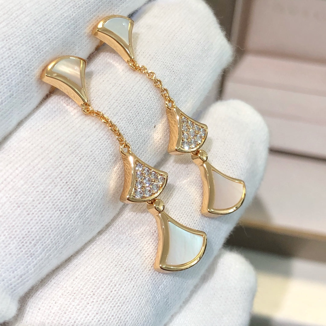 [⭐Shinejoy]DREAM EARRINGS 3 MOTIFS DIAMOND MOP PINK GOLD