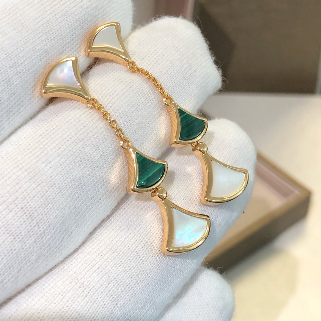 [⭐Shinejoy]DREAM EARRINGS 3 MOTIFS MALACHITE MOP PINK GOLD