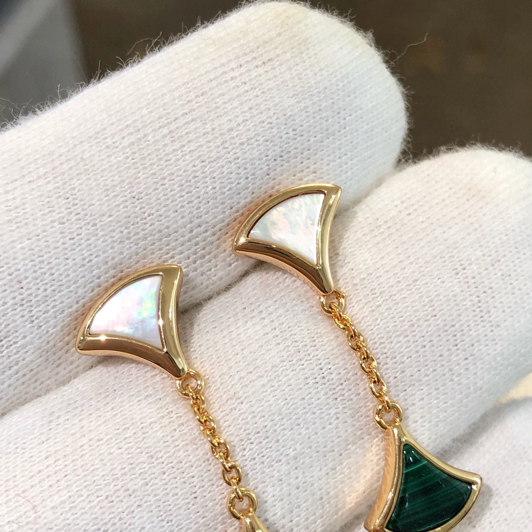 [⭐Shinejoy]DREAM EARRINGS 3 MOTIFS MALACHITE MOP PINK GOLD