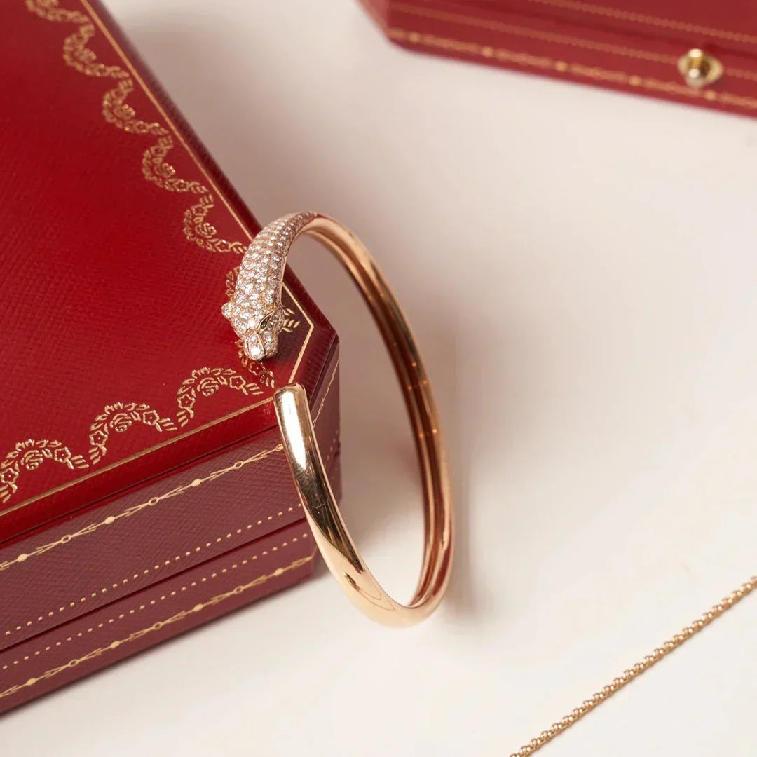 [⭐Shinejoy]PANTHERE HALF DIAMOND OPEN BRACELET