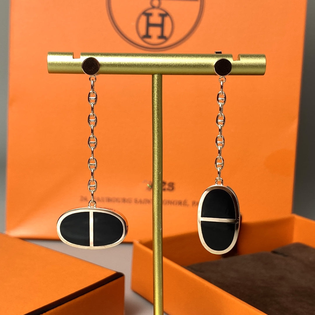 [Shinejoy]CHAINE VERSO BLACK CERAMIC EARRINGS