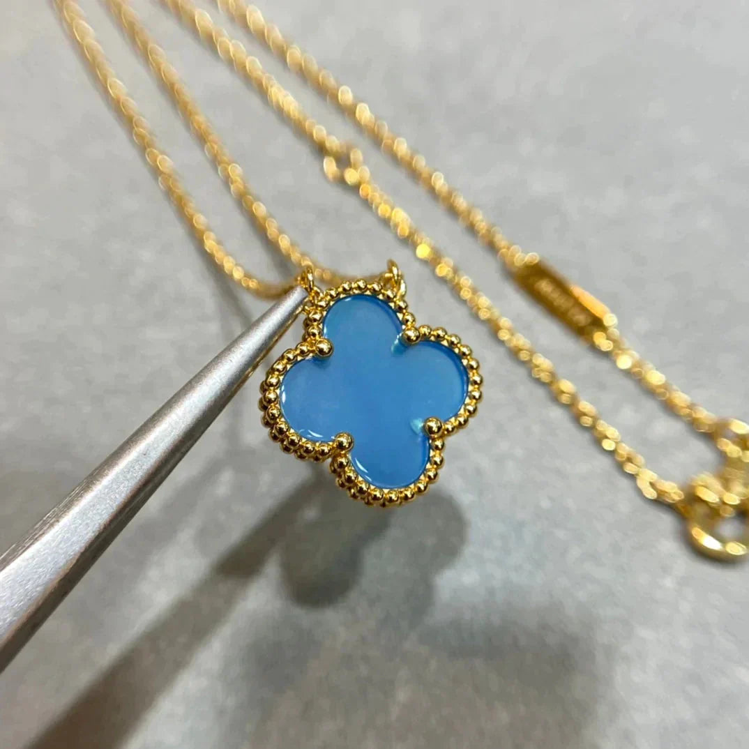 [Shinejoy]CLOVER 15MM BLUE AGATE NECKLACE