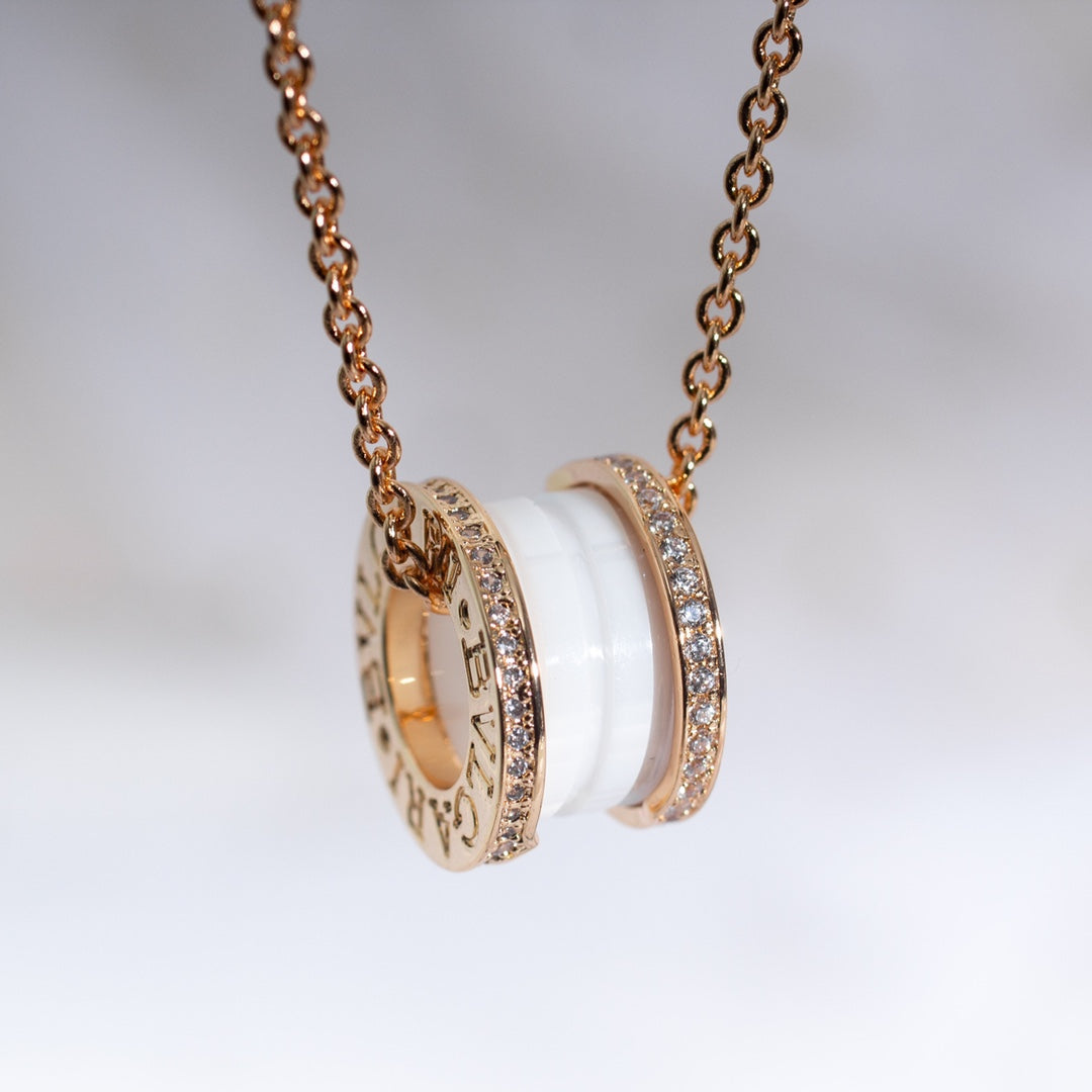 [⭐Shinejoy]ZERO 1 WHITE CERAMIC PINK GOLD DIAMOND NECKLACE