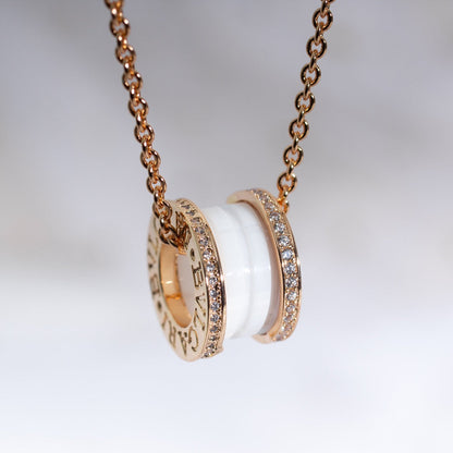 [⭐Shinejoy]ZERO 1 WHITE CERAMIC PINK GOLD DIAMOND NECKLACE