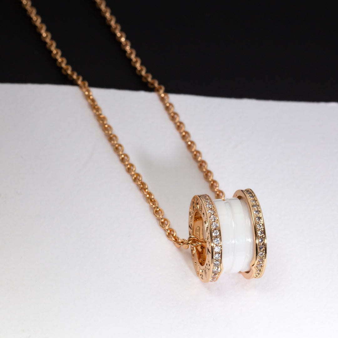 [⭐Shinejoy]ZERO 1 WHITE CERAMIC PINK GOLD DIAMOND NECKLACE