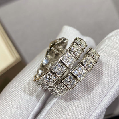 [⭐Shinejoy]SERPENTI DOUBLE RING SILVER DIAMOND PAVED