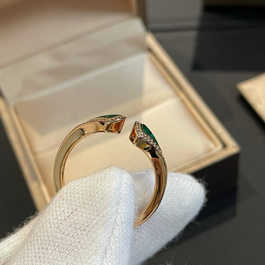 [⭐Shinejoy]DREAM MALACHITE DIAMOND OPEN RING