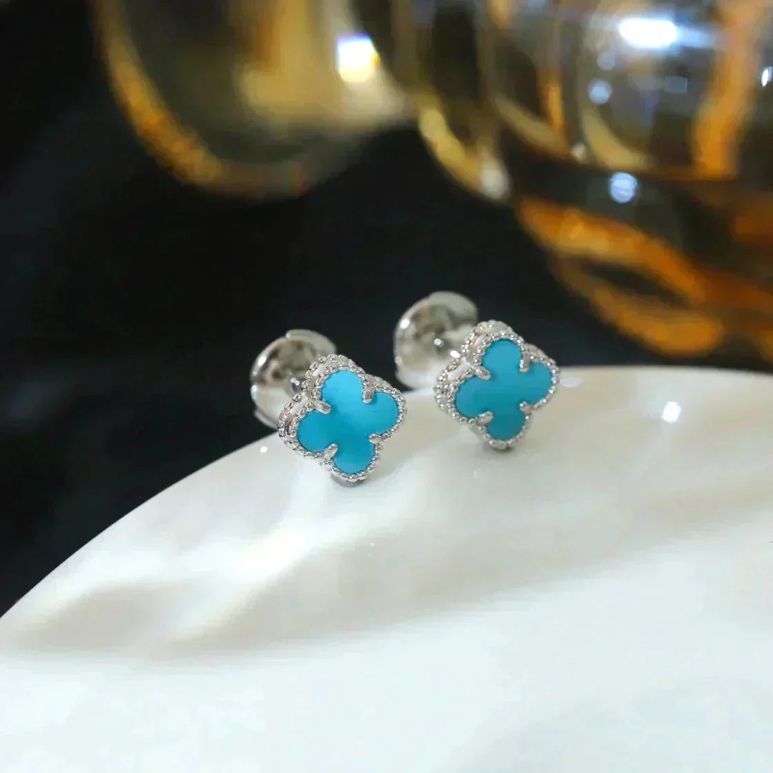 [Shinejoy]CLOVER MINI 9.5MM ONYX STUD EARRINGS SILVER