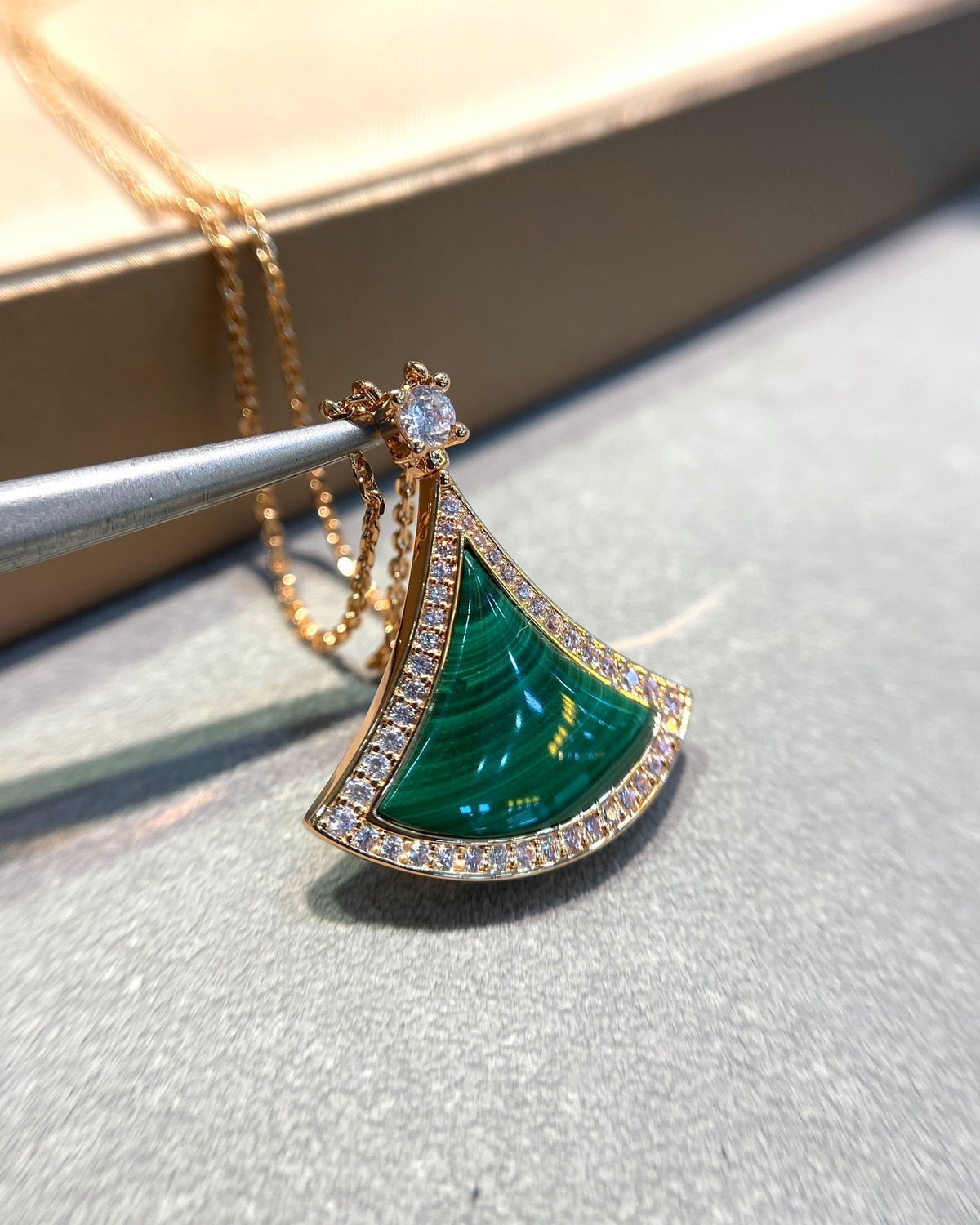 [⭐Shinejoy]DREAM MALACHITE DIAMOND PAVED PINK GOLD NECKLACE