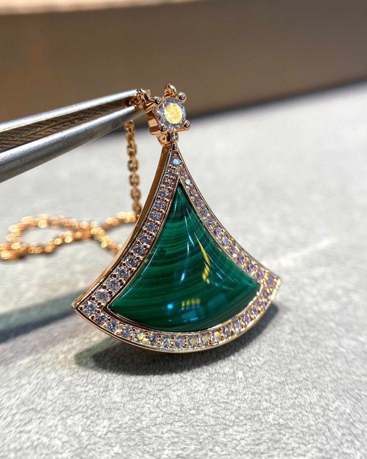 [⭐Shinejoy]DREAM MALACHITE DIAMOND PAVED PINK GOLD NECKLACE