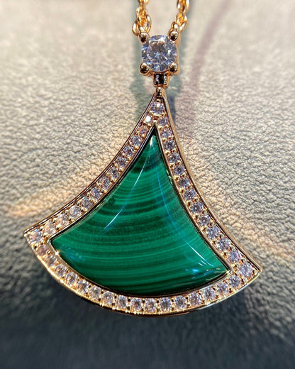[⭐Shinejoy]DREAM MALACHITE DIAMOND PAVED PINK GOLD NECKLACE