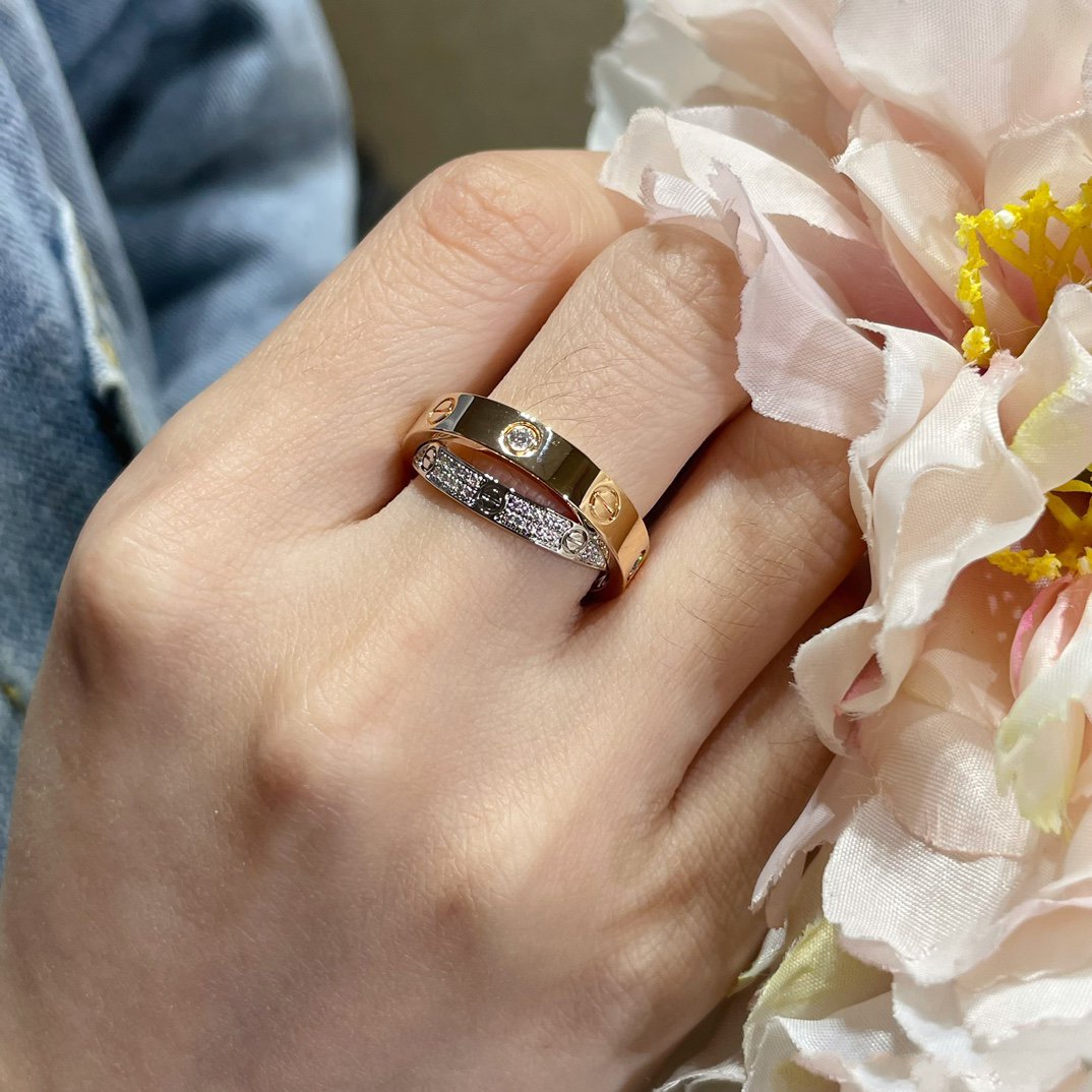 [Shinejoy]LOVE PINK GOLD SILVER DIAMOND DOUBLE RING