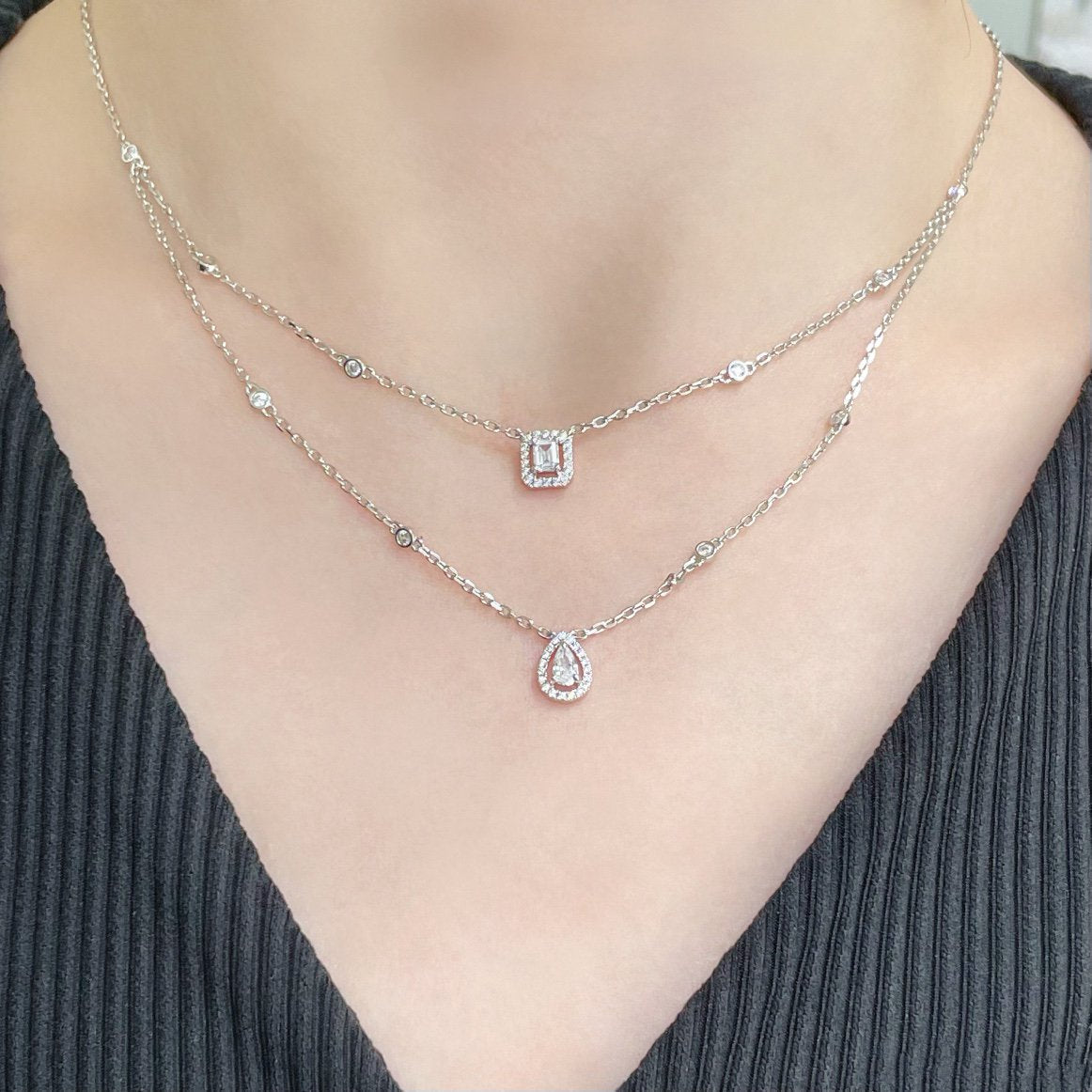 [⭐Shinejoy]MY TWIN 2 ROW DIAMOND NECKLACE